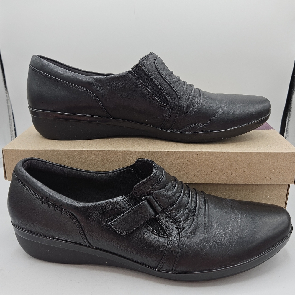Clark's Everly Coda Black Leather Women's Black Shoes Size 12 M